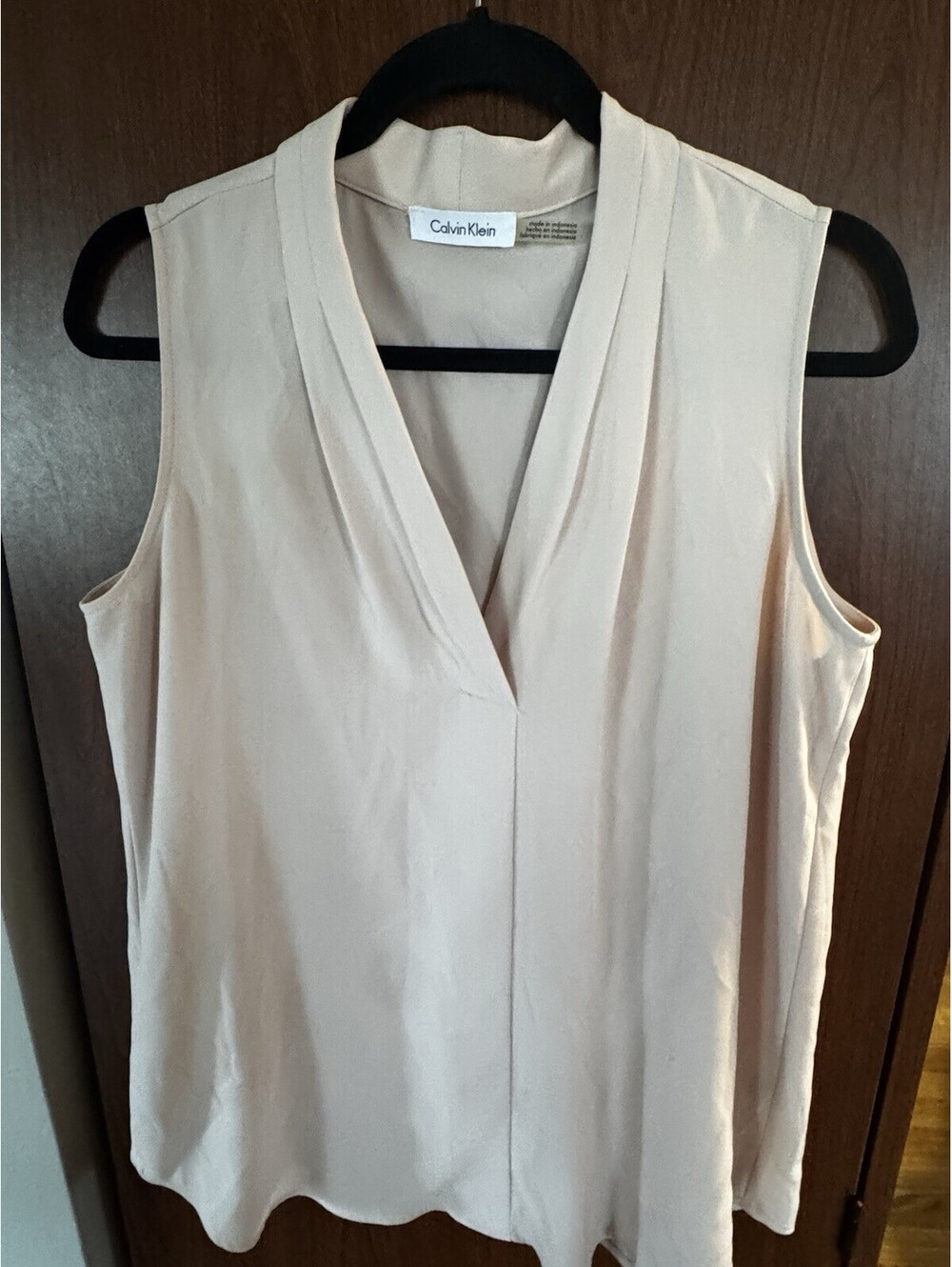 Calvin Klein Womens Sleeveless V Neck Blouse Blush Stretch Career Top